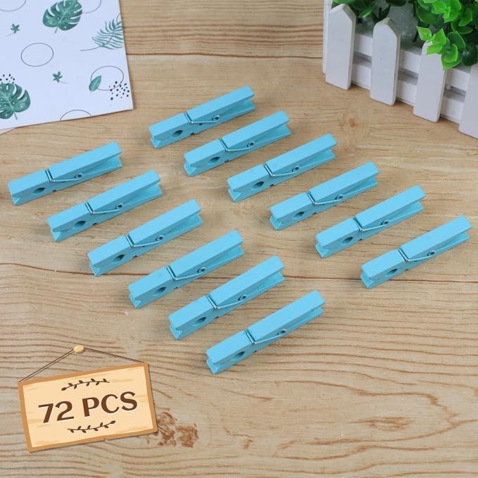 Phinus 72 Pcs Wooden Clothes Pins, 2.9 Inch Clothes Pins for Hanging Clothes, Pictures, Photos, Classroom, Crafts, Decoration, Clothespins Heavy Duty (Lake Blue)
