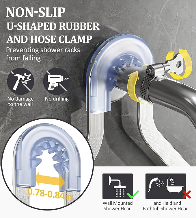 OMAIRA Shower Caddy Hanging with Soap Scrub Holder, Stainless Steel Adjustable No Drilling Non-Slip Large Capacity Sturdy Over Shower Head Shower Organizer Inside Shelves Bathroom Storage Rack, Silver
