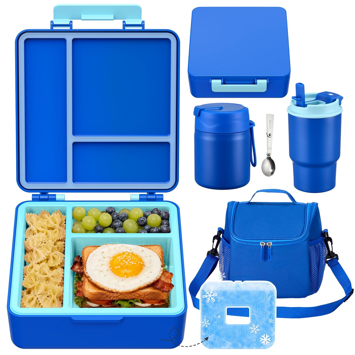 Pawtong Lunch Box Set with Bento Box Container, 17OZ Stainless Steel Food Soup Thermo, Kids Water Bottle & Portable Insulated Lunch Bag, Leakproof, Hot/Cold Retention for School, Travel (Dinasour)