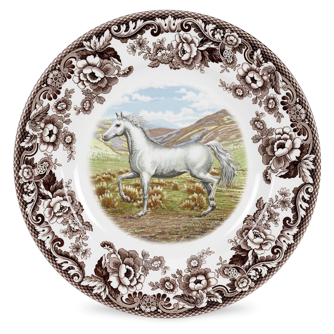 Spode Woodland Dinner Plate, Thoroughbred Horse, 10.5” | Made in England | Ideal Hunting Cabin Décor | Microwave and Dishwasher Safe