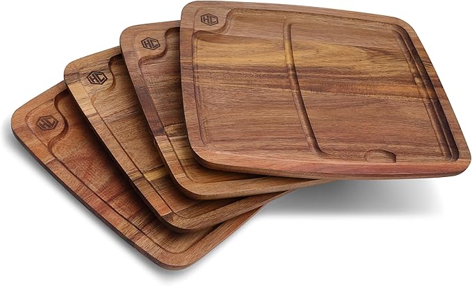 HexClad 4 Pc Bistecca Solid Wood Steak Plate Set