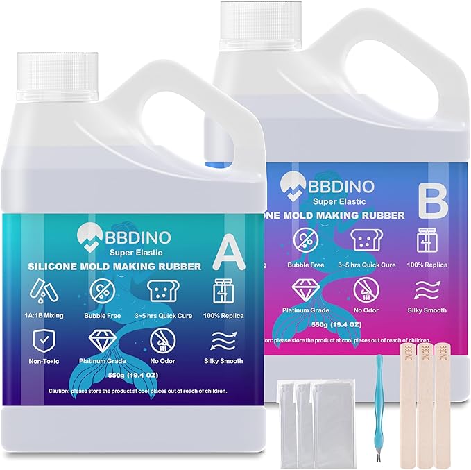 BBDINO Super Elastic Silicone Mold Making Kit 8A Clear 1 Gallon 8.8 lbs