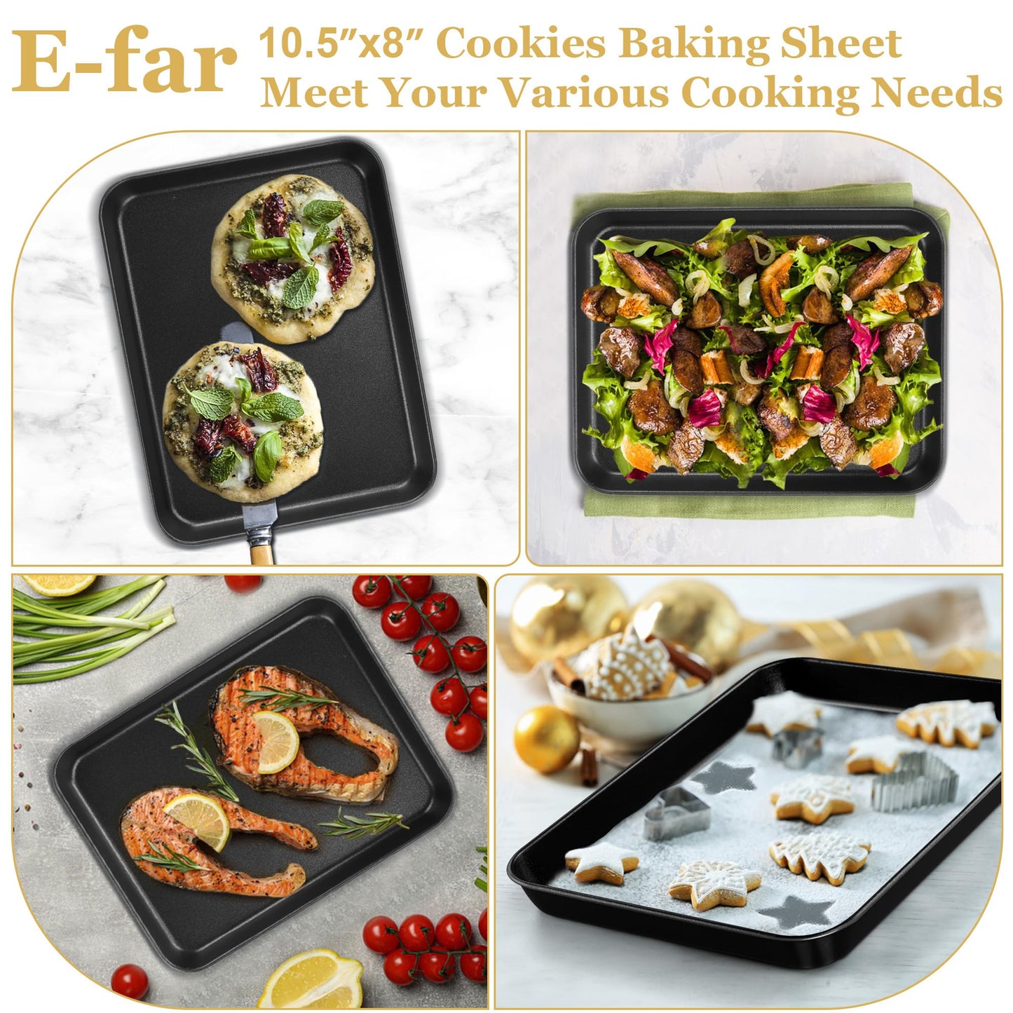 E-far 16x12 Inch Baking Sheet, Non-stick Cookie Sheet Pan for Oven Baking Cooking Roasting, Carbon Steel Tray Metal Bakeware for Jelly Roll Steak, Non-toxic & Warp Resistant, Easy Clean