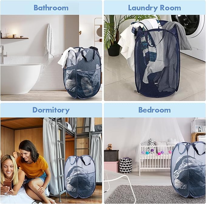 DUCOO Pop Up Hamper, 1 PCS Mesh Pop Up Laundry Hamper, Foldable Mesh Laundry Basket with Space-Saving Design for Home, Dorm, Travel & Storage - Blue