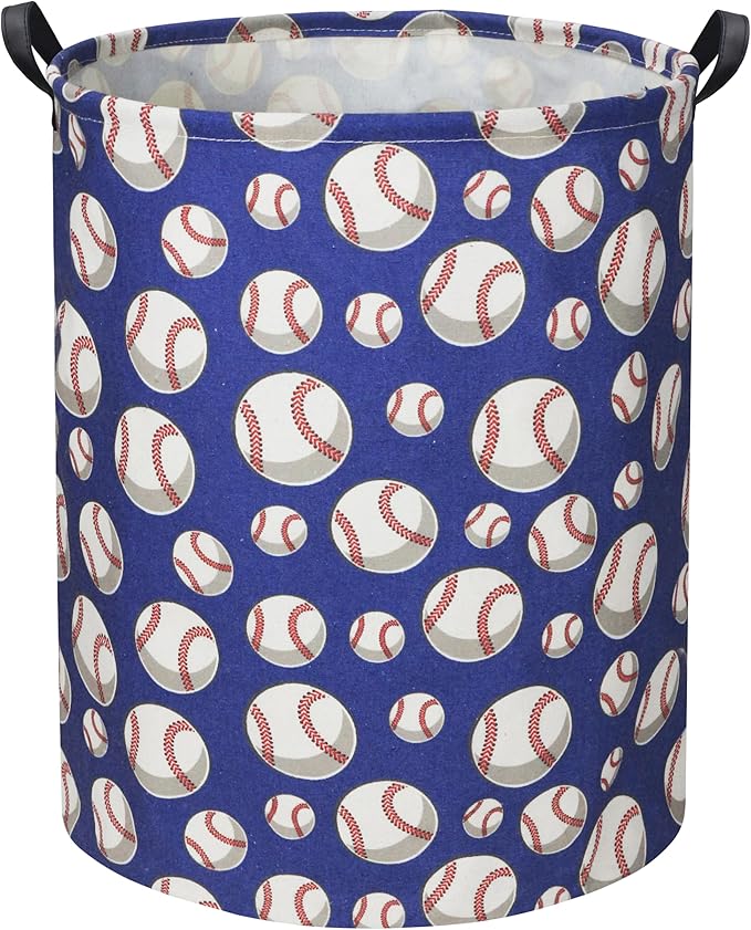 HIYAGON Baseball Kids Laundry Hamper, Large, Cotton & Linen, Waterproof PE Coating, Collapsible, Multi-purpose, Dinosaur Pattern