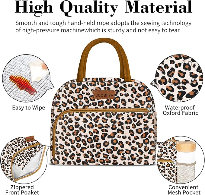 Coobiiya Lunch Box Lunch Bag for Women Adults Men, Reusable Cute Lunch bag - Leakproof, Insulated Lunch Box Tote with Large Capacity, Cooler Container for Work/Travel/Office (leopard)