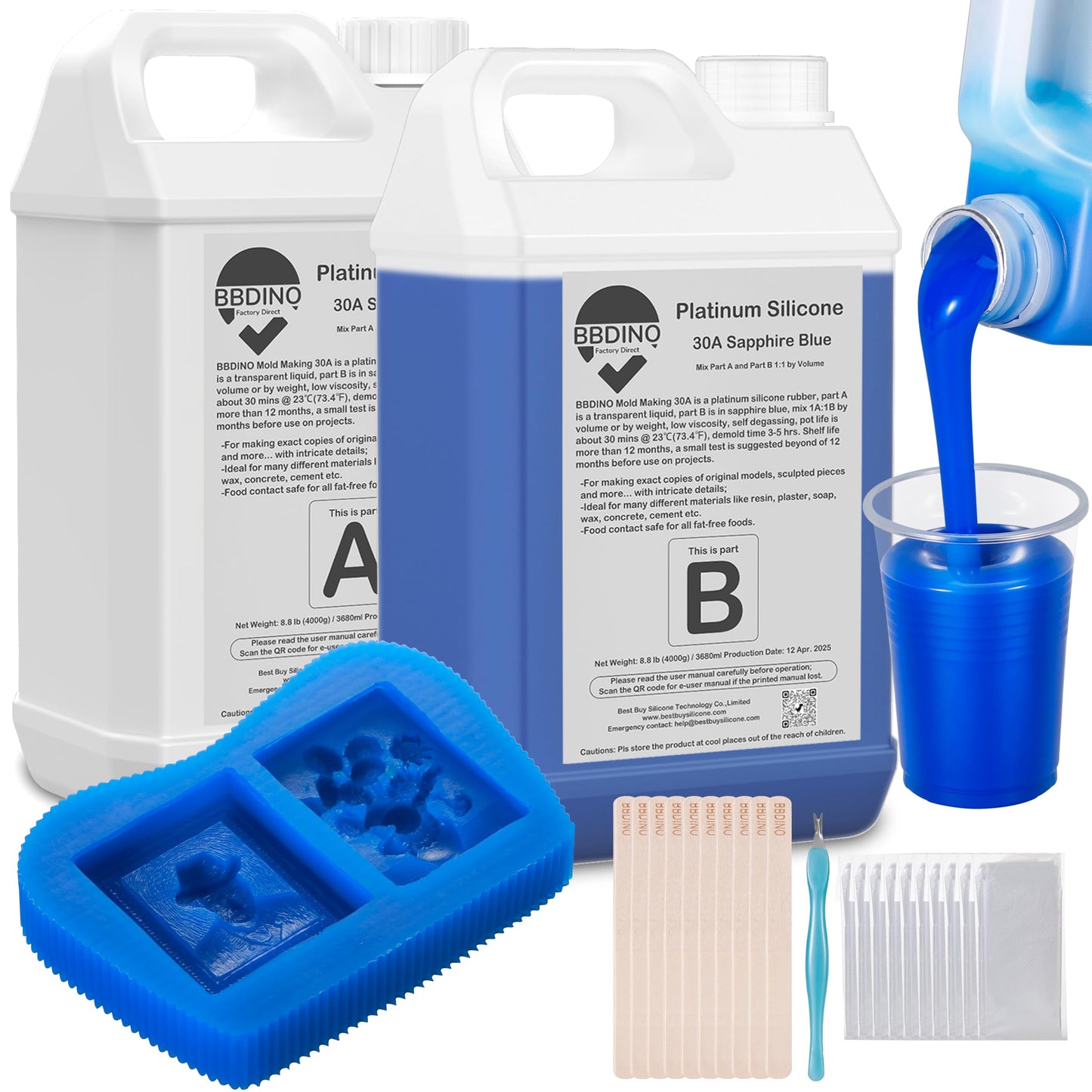 BBDINO Silicone Mold Making Kit Liquid Platinum 30A 2.42 Lbs Sapphire Blue