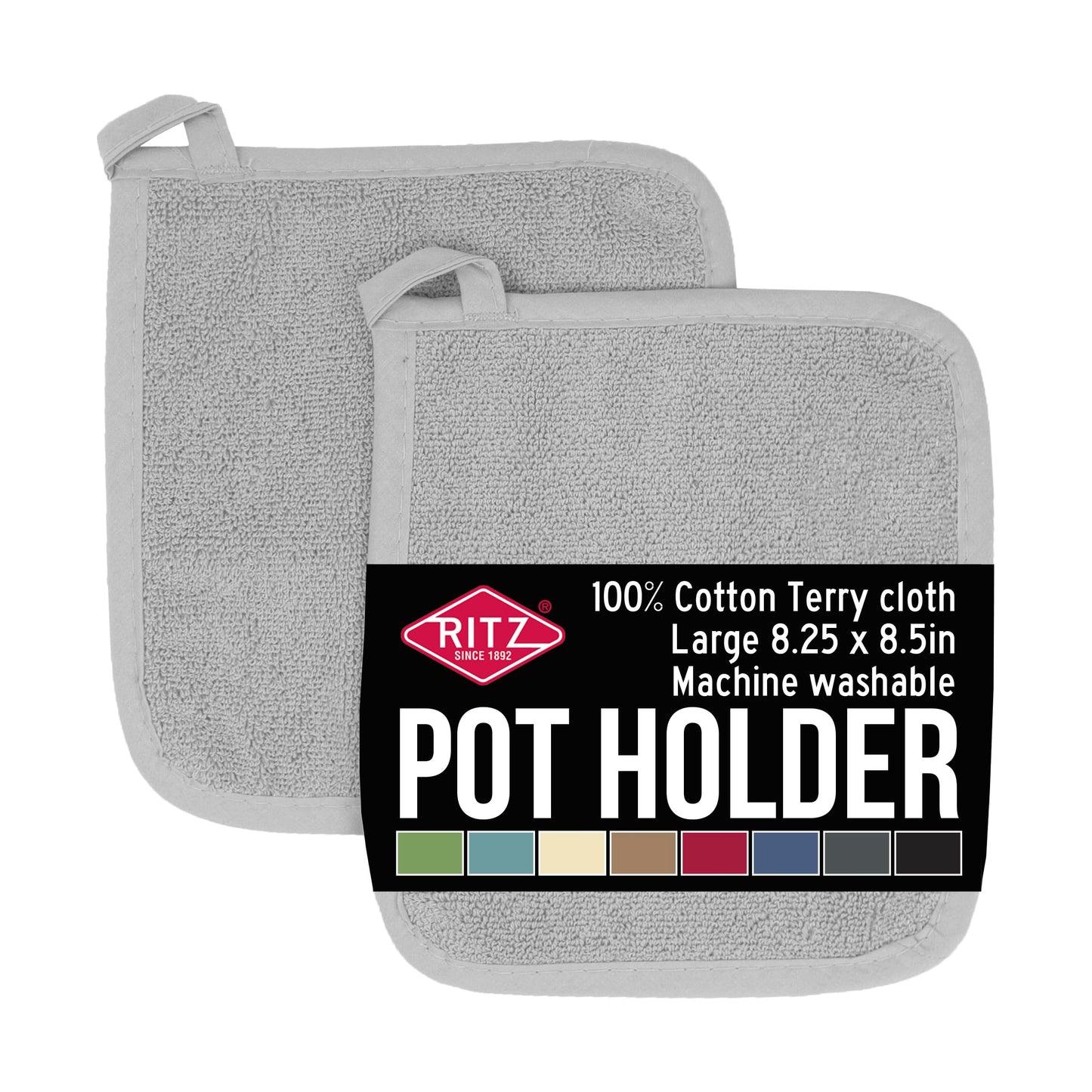RITZ Terry Potholder & Hot Pad: Unparalleled Heat Resistant, Durable 100% Cotton – Ergonomically Designed for Optimal Grip – Easy-Care Machine Washable – 2-Pack, Latte