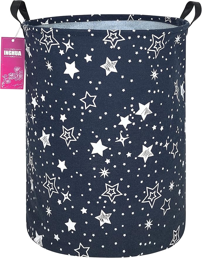 Laundry Hamper Large Canvas Fabric Lightweight Storage Basket/Toy Organizer/Dirty Clothes Collapsible Waterproof for College Dorms, Boys and Girls Bedroom,Bathroom(Blue star)
