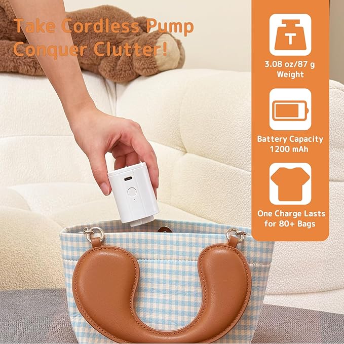 Travel Vacuum Bags with Rechargeable Mini Pump, 12 Pack Carry-On Compression Bags for Luggage & Suitcase, Space Saver Storage for Clothing and Travel Organization