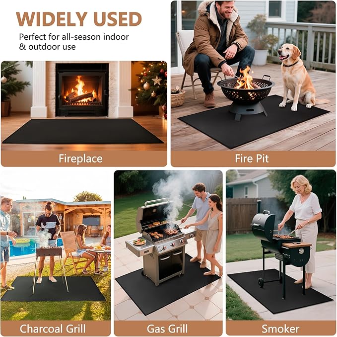 Eongreat 48x30 inch Under Grill Mats for Outdoor Grill, Double-Thickened Fireproof Patio Deck Protector Mat, Oil-Proof Waterproof BBQ Mat for Under Grill, Fireplace/Fire Pit Mat Grill Floor Pads
