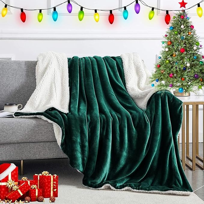 IR Imperial Rooms Sherpa Fleece Throw Blanket for Couch - Soft and Fuzzy Emerald Green Blanket for Winter - Reversible Thick and Warm Fluffy Throw Blankets for Bed, Camping and Travel, 50x60 Inches