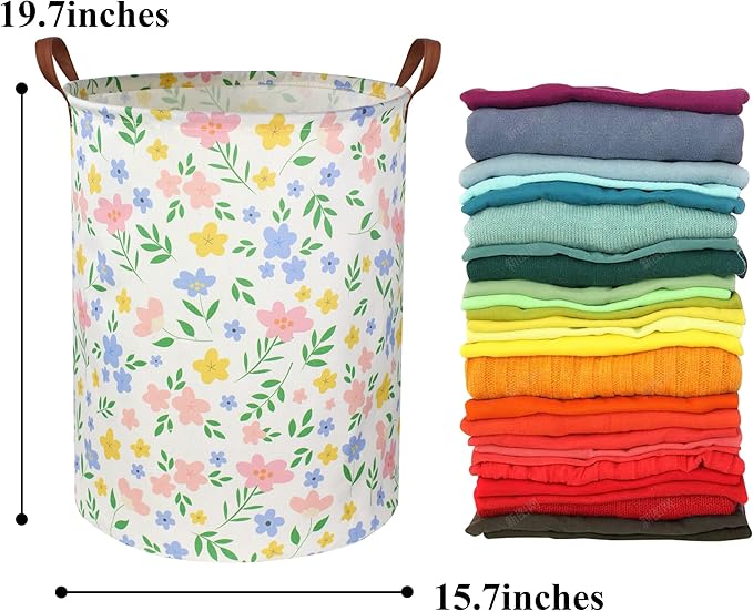 HIYAGON Girls Laundry hamper Baby Girl Hamper Kids Toy Storage Organizer Bins Gift Basket for Bedroom Decor(Flowers)