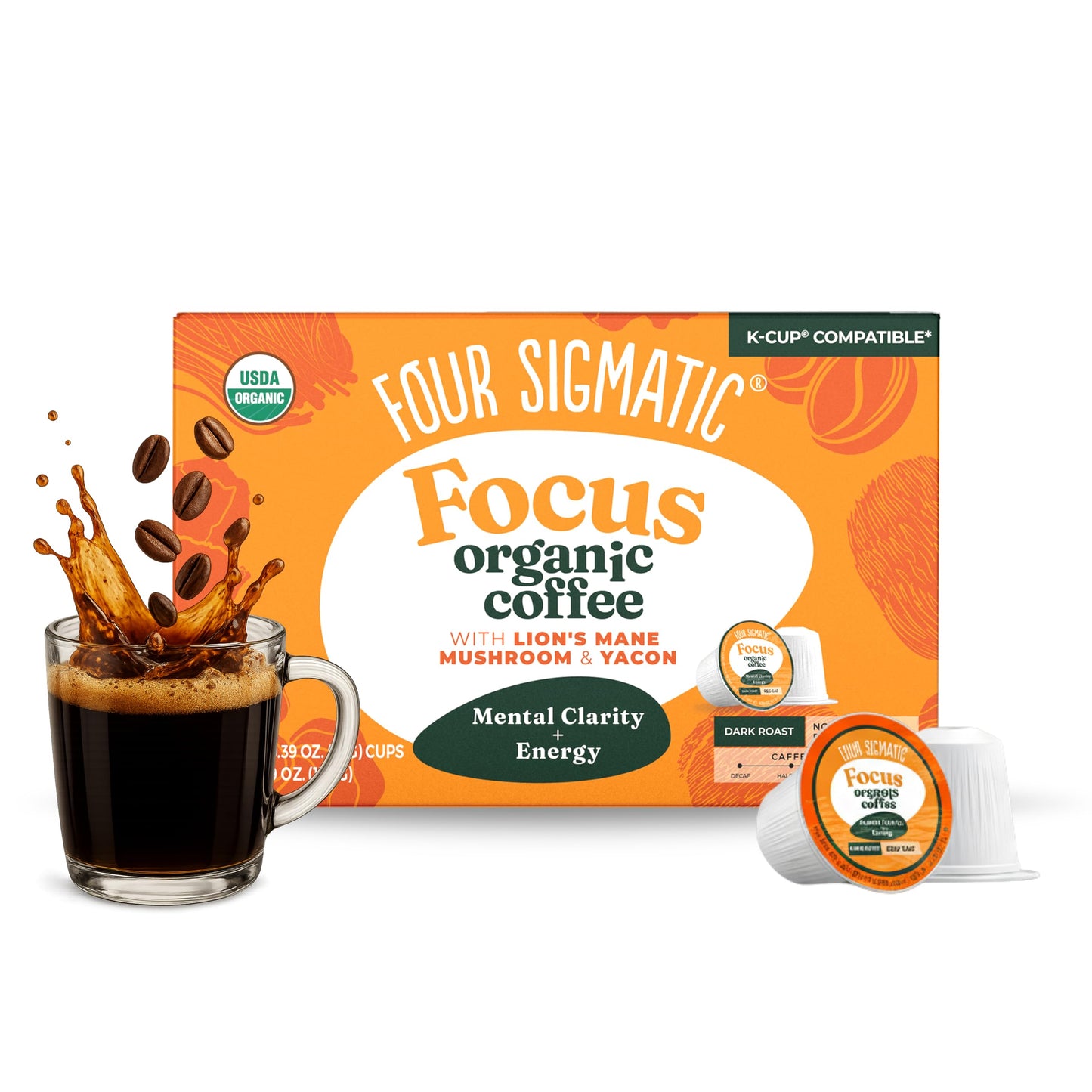 Four Sigmatic Adaptogen Coffee K-Cups | Organic Medium Roast Ground Coffee with Ashwagandha, Eleuthero, Chaga & Tulsi | Immune Support & Stress Relief | Keto | 24 Count