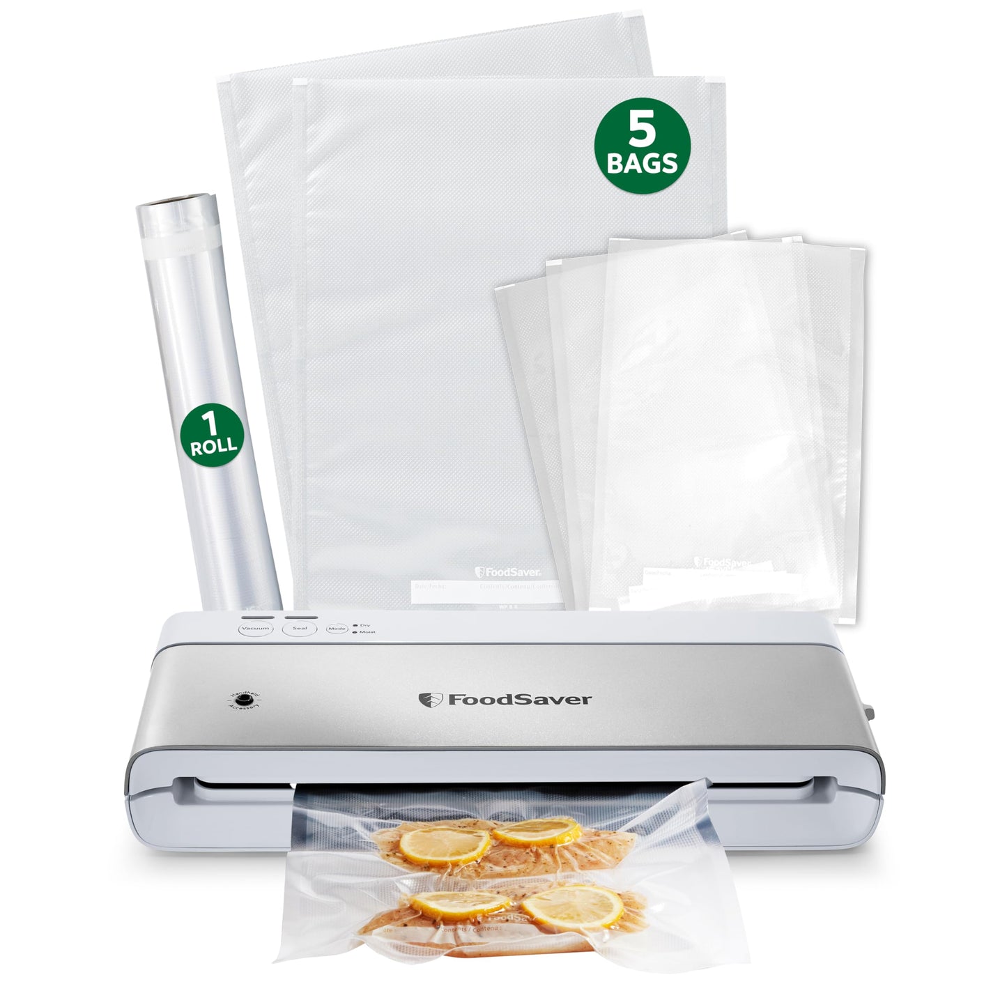 FoodSaver Compact Vacuum Sealer Machine with Airtight Bags and Roll - Ideal for Sous Vide and Airtight Food Storage, White