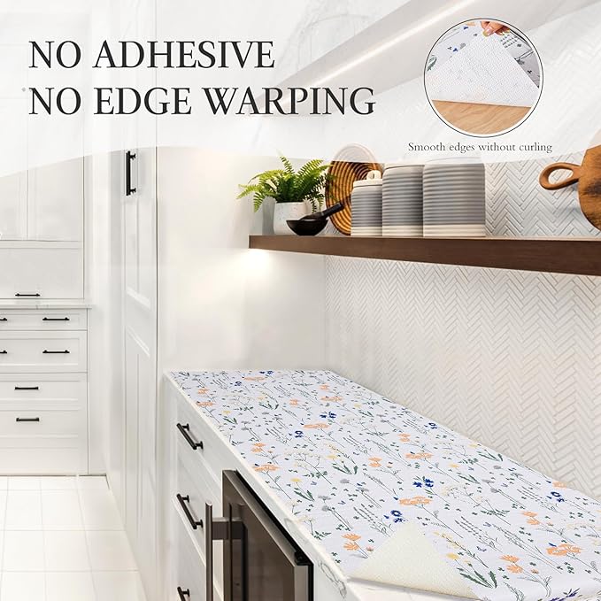Beautysaid Shelf and Drawer Liner for Kitchen Cabinet, Non Adhesive Non Slip Shelf Paper Waterproof Washable Thickened for Dresser Pantry Shelve Bathroom Protector Liner(Floral,12 in x 30 FT)