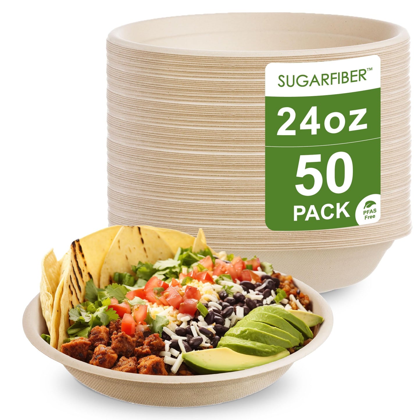 24oz Compostable Paper Bowls Disposable Round Natural Soup Bowls, 500 Count