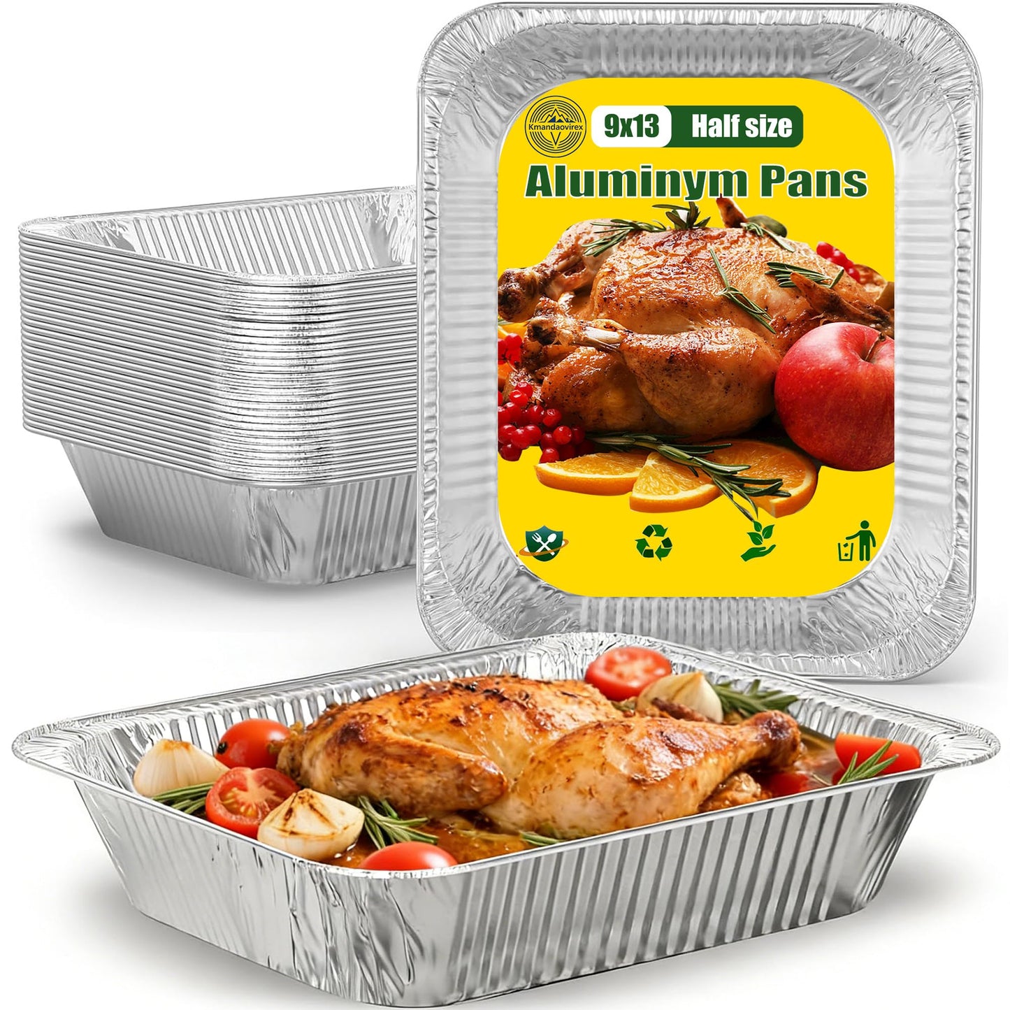 Aluminum Baking Pan Half-Size, 9x13 Inches, Heavy-Duty Disposable Aluminum Foil Pan, Deep Baking Pan Suitable for Cake Baking, Cooking, Roasting, Heating, and Steaming Meal Tray (10 PACK)