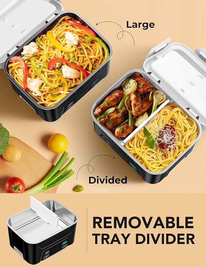EAST OAK Heated Lunch Box Battery Powered with Automatic Heating, Cordless Heatable Lunchbox for Adults, 1.3L Portable Food Warmer with Insulated Carry Bag