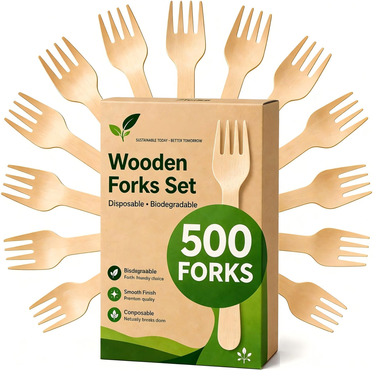 500 Wooden Forks Disposable, Alternative to Plastic and Bamboo Forks - Eco Friendly, Biodegradable, Compostable Forks Set - 500 Disposable Fork Utensils Set for Lounge Party Wedding, BBQ