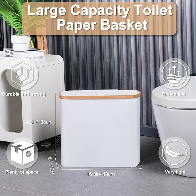 efluky Toilet Paper Basket 28L, Toilet Paper Holder with Lid for Bathroom, Free Standing Storage Organizer Holds Up to 9-12 Rolls (White, 1) (Pack of 2)