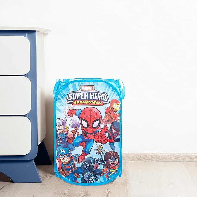 Jay Franco Marvel Super Hero Adventures Pop Up Hamper - Mesh Laundry Basket/Bag with Durable Handles - Features Spiderman, Iron Man, Captain America & Thor (Official Marvel Product)