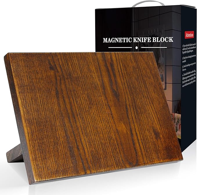 WILDMOK Magnetic Knife Holder, Double Sided Magnetic Knife Block, Ash Wood Rack Magnetic Stands for Multipurpose Storage Knife Holder - 11 x 9.4 Inches