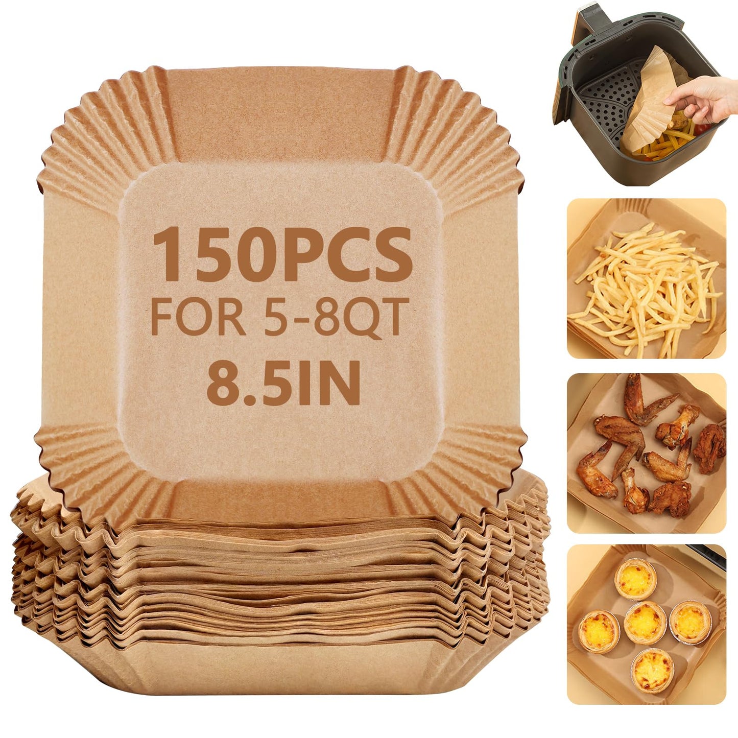 10 Inch Air Fryer Liners Disposable, 100 PCS Square Parchment Paper Liners
