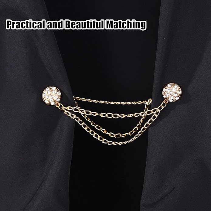 6pcs Magnetic Clothing Clips with Chain, Multi-Function Magnet Button Pins Hijab Cuff Clips for Fixing Hem of Clothes Long Pants Legs Sleeves of Shirts