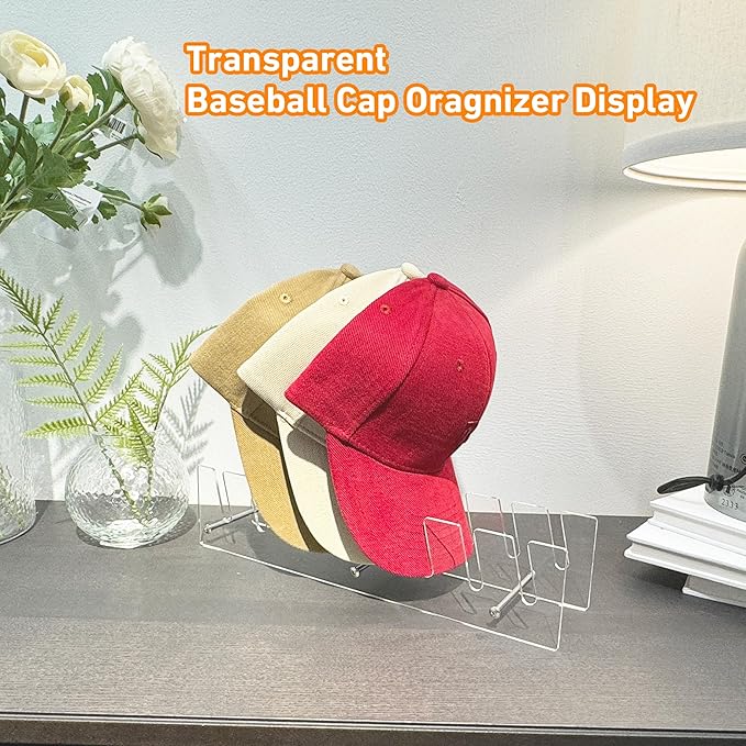 Hat Stand Organizer for Baseball Caps, Acrylic Hat Holder & Rack, 2PCS Clear Stand for 16 Caps, Ideal for Bedroom, Closet, Dresser, Office and Entrance (2)