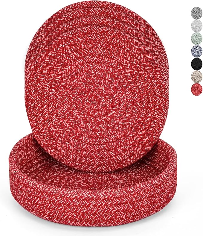 Trivets for Hot Dishes, Pots and Pans, Hot Pads with Storage Basket, Pot Holders for Kitchen, Heat Resistant Mat Protect Counter Home Essentials, Farmhouse Decor (Deep Gray 4 PCS)