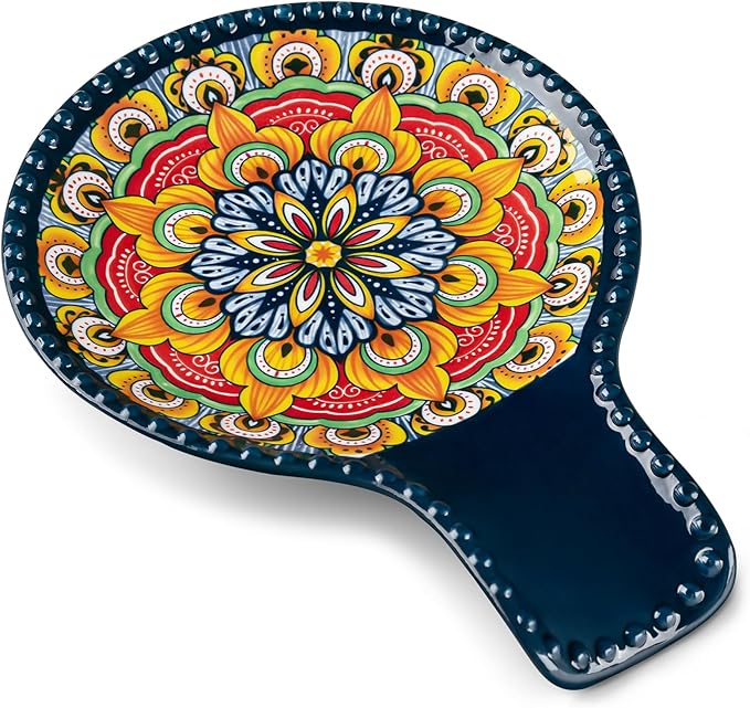 vancasso 7.7 Inch Ceramic Spoon Rest, Bohemian Stove Top, Red