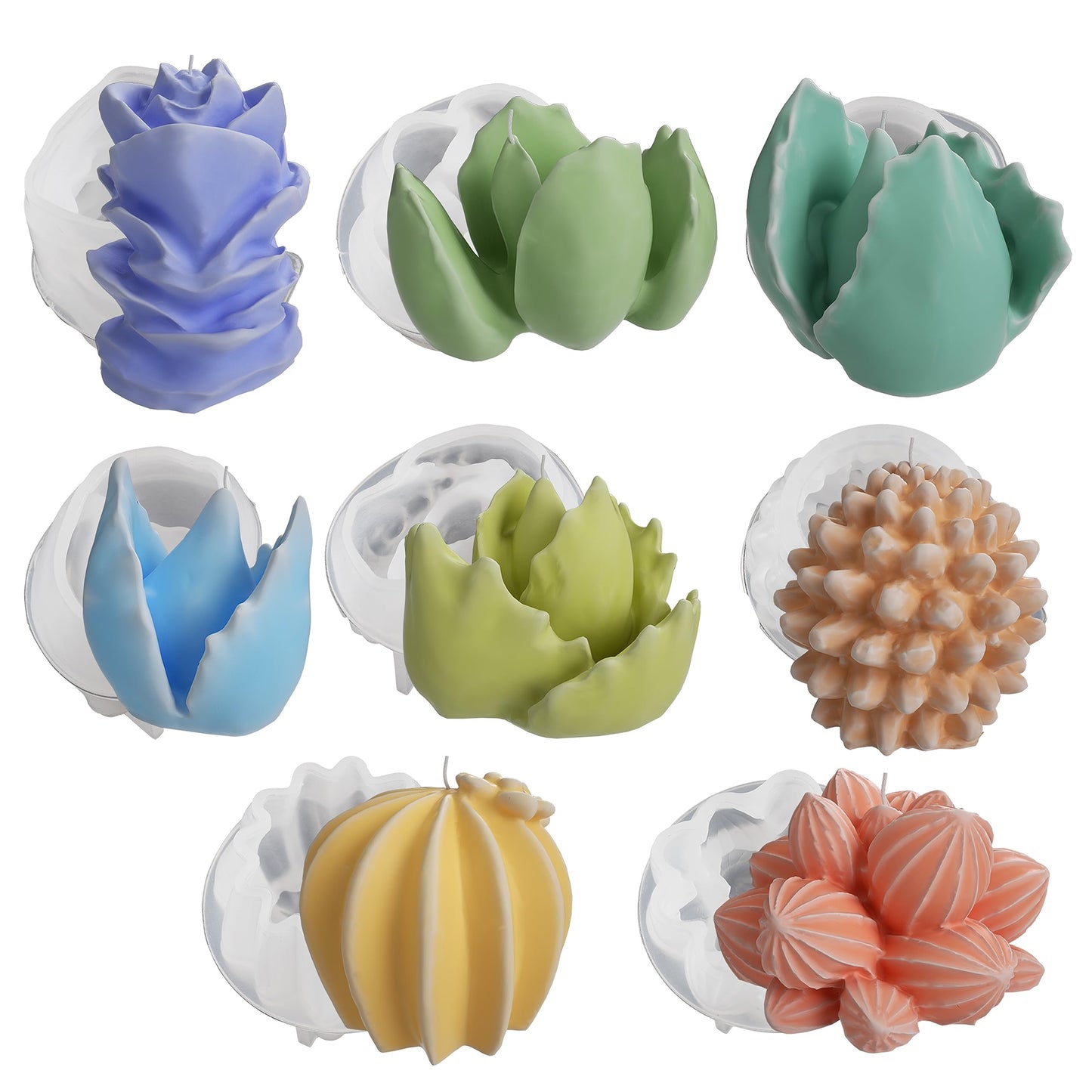 8 Pack Large Flower Succulent Candle Mold Resin Casting Silicone Molds for Home Decor & Candle Making Wave Spiral Mold