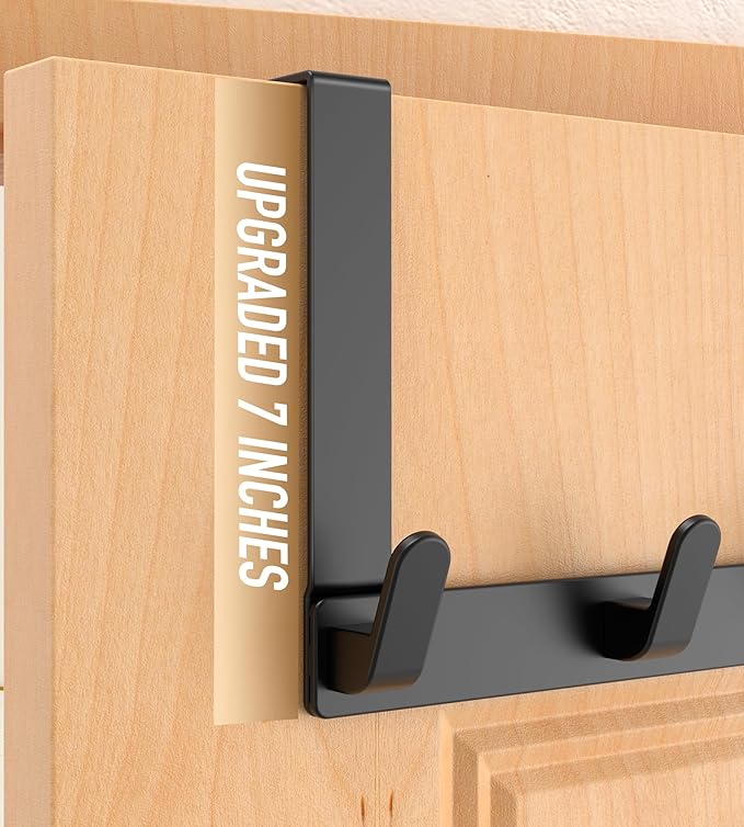 Over The Door Hooks Hanger, Heavy Duty Rack for Winter Coat, Fits 1 3/4" Doors, L7U - Bathroom Accessories and Towel Organizer Holder - Black