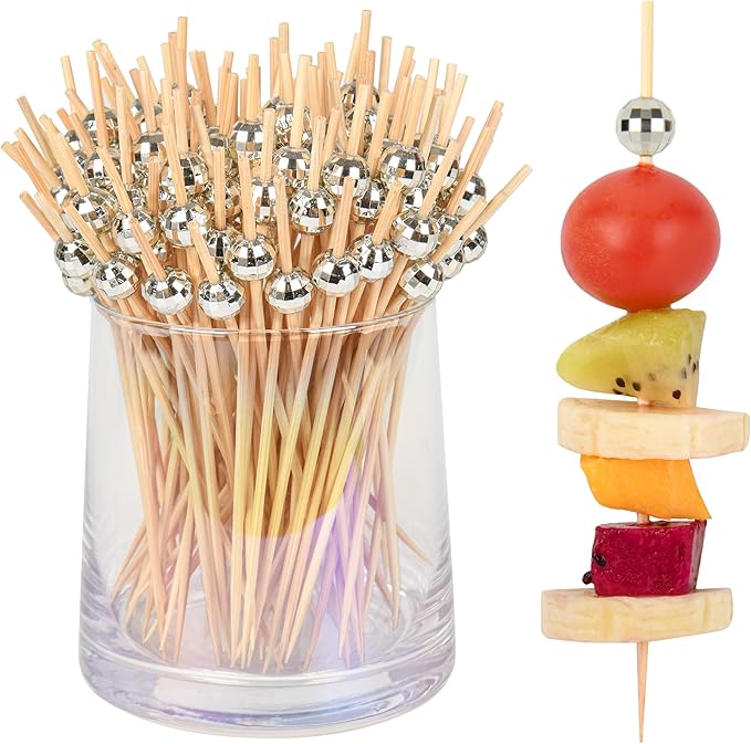 300Pcs Fancy Toothpicks for Appetizers,4.7Inch Wooden Ball Cocktail Picks For Drinks,Bamboo Appetizer Skewers for Charcuterie Boards Accessories,Martini, Sandwich,Desserts,Fruit