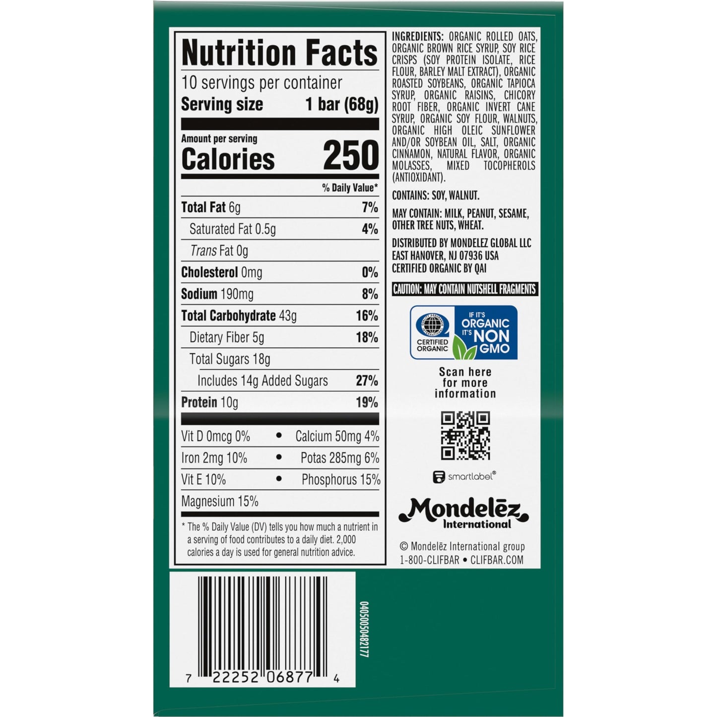 CLIF BAR Protein Energy Bars, Oatmeal Raisin Walnut, 10ct