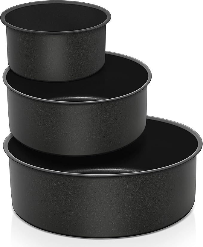 E-far Deep Cake Pan (4/6/8 Inch), 3PCS Nonstick Stainless Steel Cake Pans