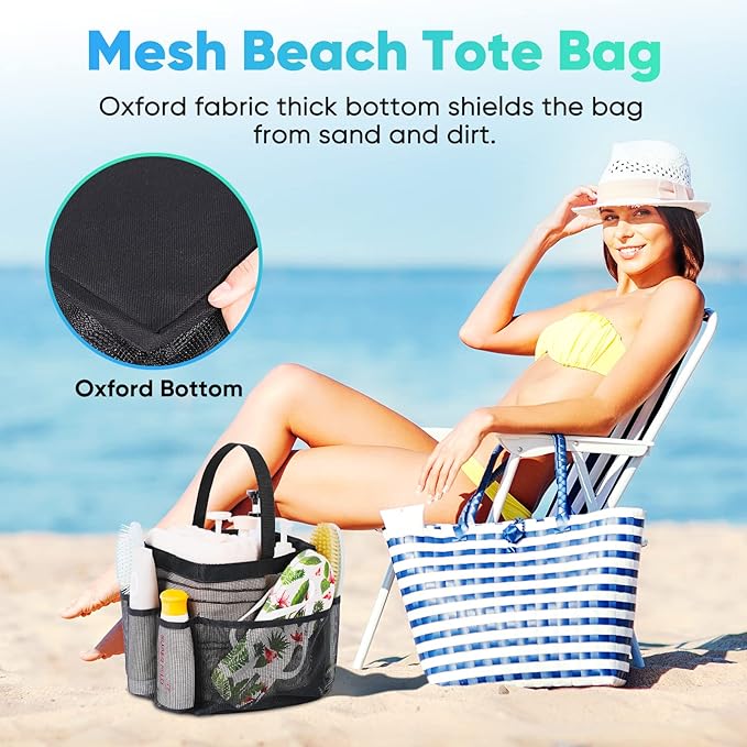 EUDELE Mesh Shower Caddy Portable for College Dorm Room Essentials, 8-Pocket Large Capacity Shower Bag for Beach, Swimming, Gym Pack
