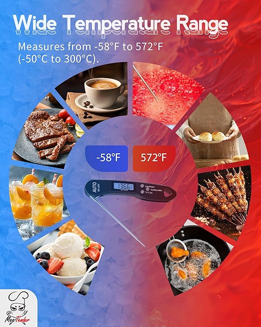 5-Pack Foldable Instant Read Digital Meat Thermometer, ±1°F Accuracy