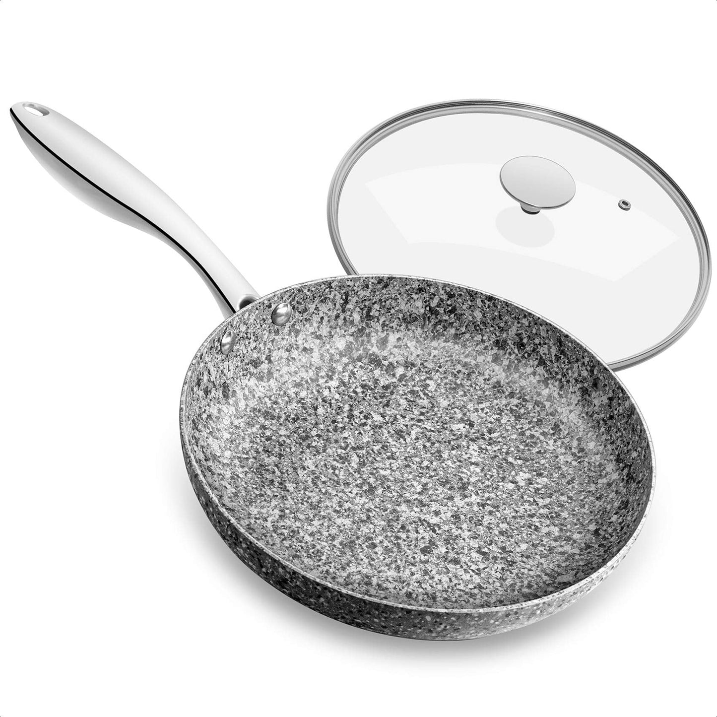 MICHELANGELO 10 Inch Frying Pan with Lid, Nonstick Frying Pan with Non Toxic Granite Coating, 10 Inch Stone Skillet, Non Stick Frying Pans for Cooking, Induction Compatible
