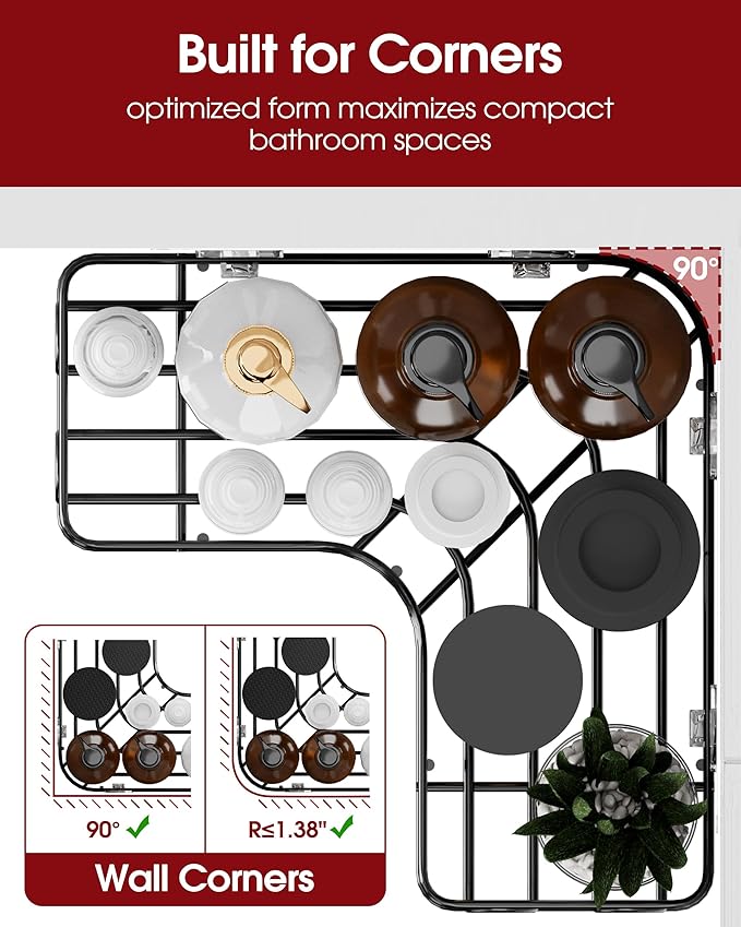 Corner Shower Caddy - 3-Pack Shower Organizer with Soap Holder & Built-In Hooks, Rustproof Metal Shower Shelves, Laundry, Kitchen, Bathroom Organizers and Storage Solution, Large, Black