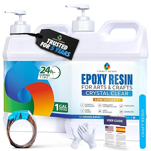 Craft Resin Crystal Clear Epoxy Resin Kit - Food Safe, UV Resistant - 2 Gal