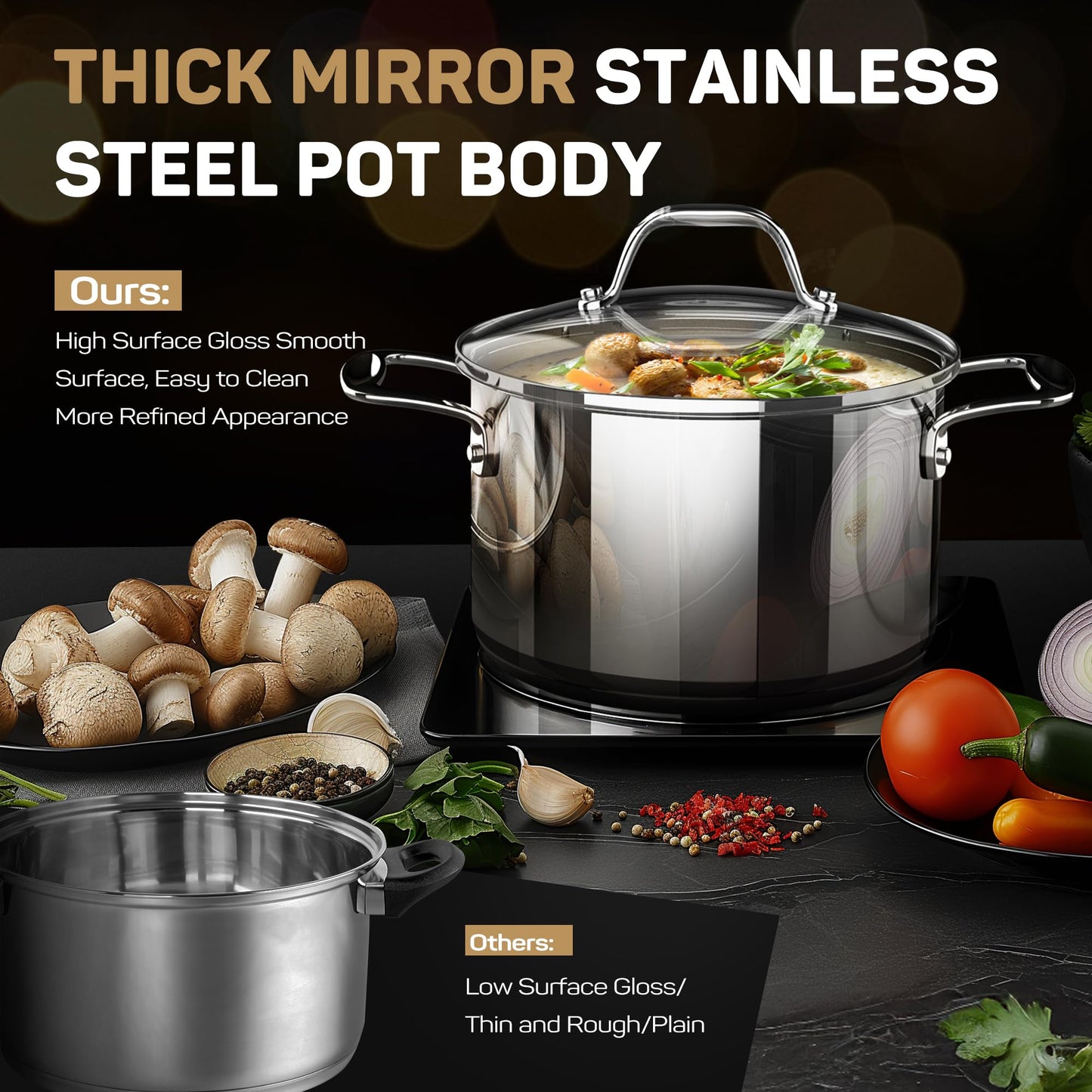 Ciwete Tri-Ply Stainless Steel Pots and Pans Set 11-PC, 18/10 Stainless Steel Induction Cookware Set with Steamer Insert, Kitchen Cookware Sets with Stay Cool Ergonomic Handles, Dishwasher, Oven Safe