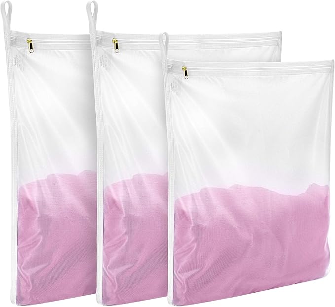 GOGOODA 4 Pack Mesh Laundry Bags for Delicates, Durable Wash Bags with Zipper & Hanging Hook, 2 Large (16 x 20 in) & 2 Medium (12 x 16 in) Reusable Laundry Bags