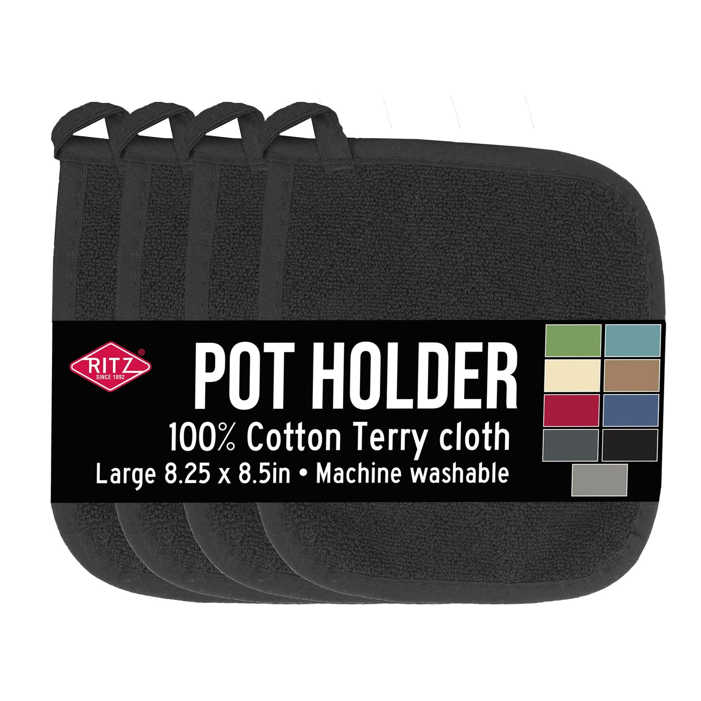 RITZ Terry Potholder & Hot Pad: Unparalleled Heat Resistant, Durable 100% Cotton – Ergonomically Designed for Optimal Grip – Easy-Care Machine Washable – 2-Pack, Latte