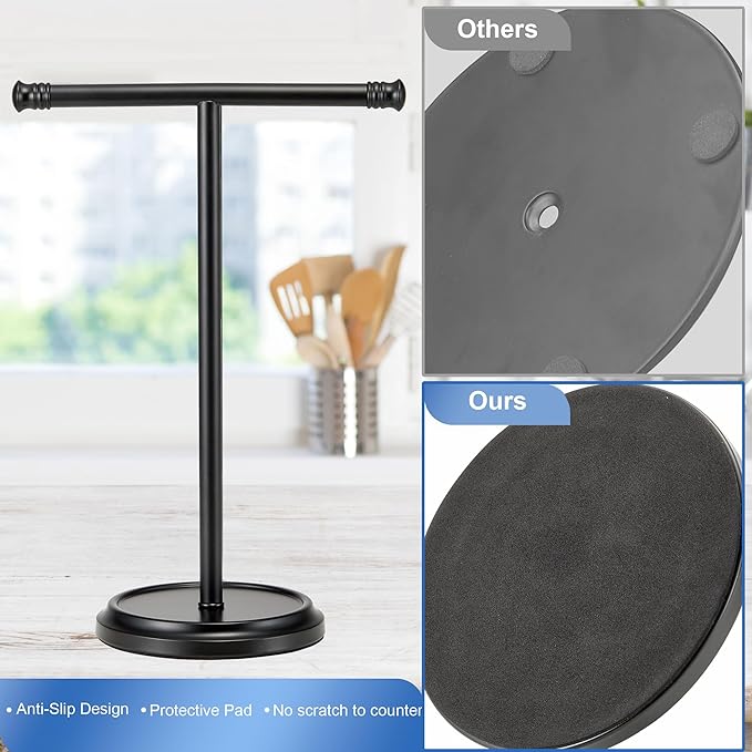 Hand Towel Holder Stand, Free Standing Towel Rack Stand with Stainless Steel Base, Rust-Proof Towel Bar for Bathroom Kitchen Countertop (Black)