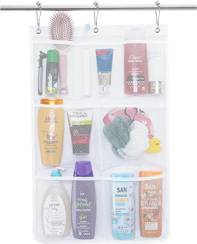 Lifewit Mesh Shower Caddy, 7 Pockets Hanging Shower Organizer with Quick Drying Mesh, Portable Space Saving Bathroom Organizer to Hold Soap, Shampoo and Cruise Ship Essentials, White, 1 Pack