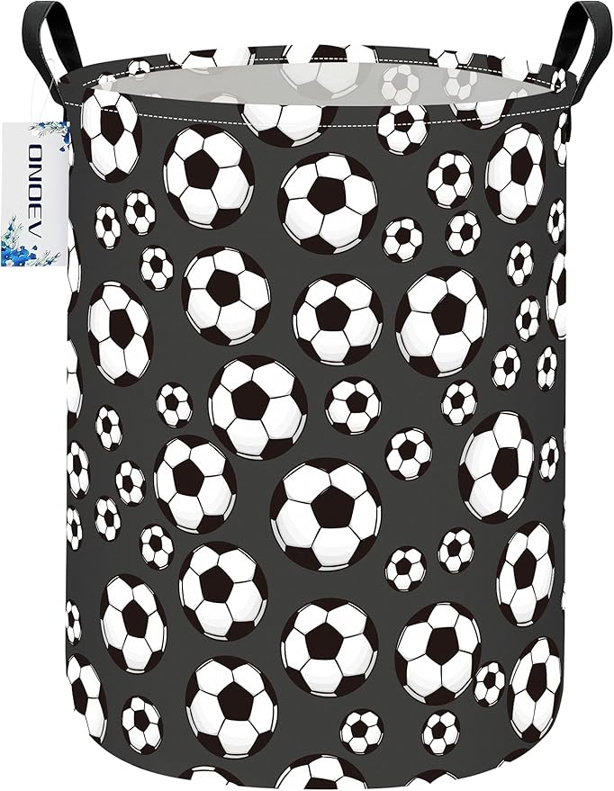 Round Foldable Kids' Football Laundry Hamper Multi Use Laundry Basket Soccer Gift Basket Toy Organizer for Boys and Girls (Soccer)