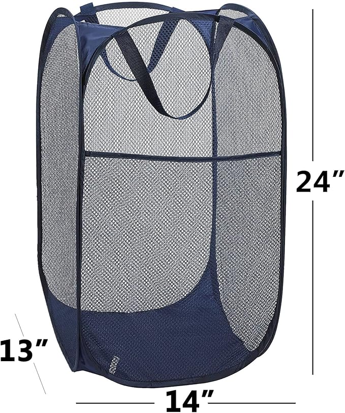 2 Laundry Baskets, pop-up Laundry Baskets, Foldable mesh Laundry Baskets (Each with 2 Reinforced Handles, Blue