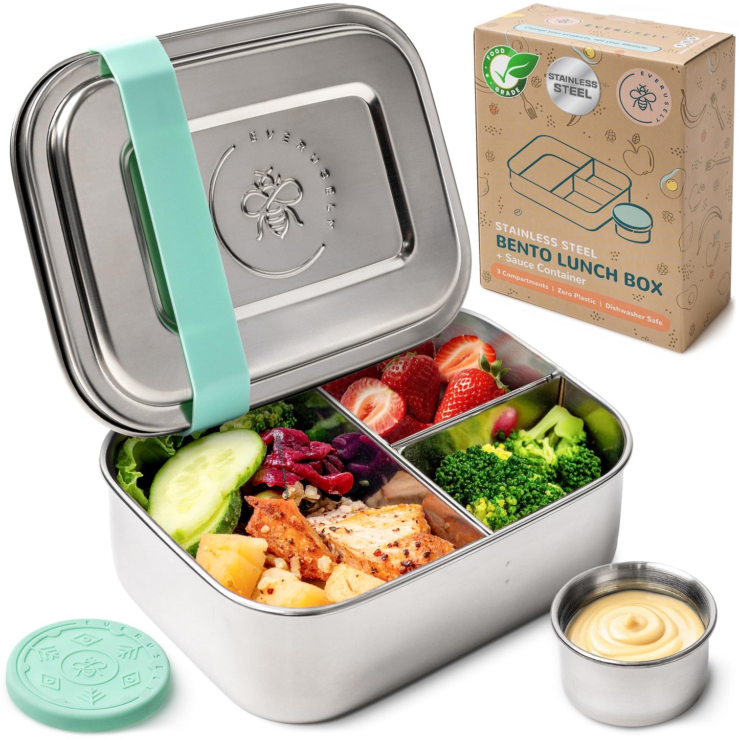 Stainless Steel Bento Box + Condiment Container - Lavender, 27oz / 0.8 L